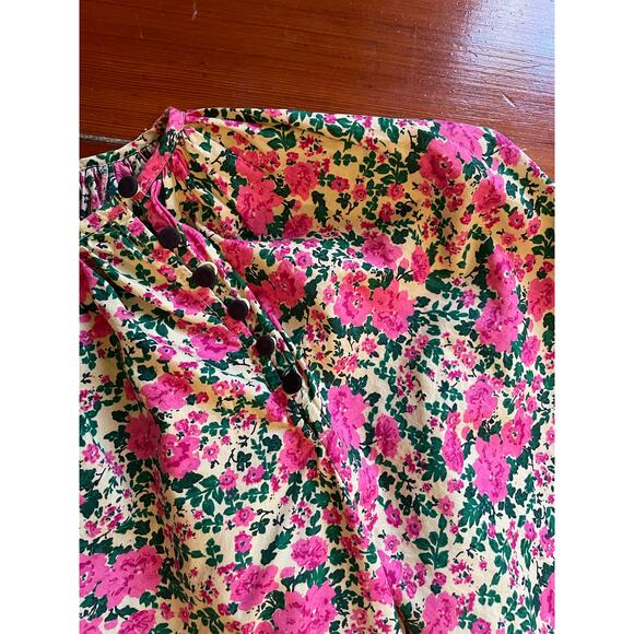 Zara Floral Babydoll Smock Mini Dress Pink Roses Ruffle Hem Size Large - Picture 10 of 12